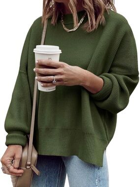 Olive Green Women's Crewneck Sweater